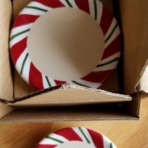 Longaberger Pottery #31875 Peppermint Twist Coasters - Set of 4 - New In Box
